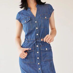 WHBM $160 Button-Down Midi Dress Denim Lightweight Cotton Tencel Blend 12